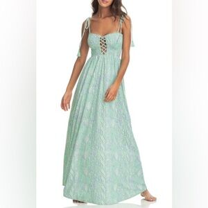 MAAJI Painting Rainbows Smocked Maxi Dress in Green - size Small